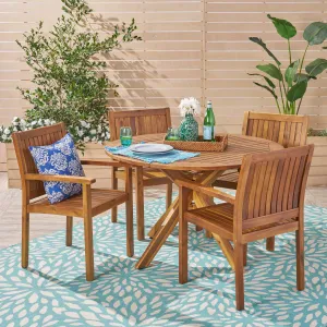 Outdoor Five Piece Acacia Dining Set, Teak Finish - NH634503 patio chairs, outdoor seating