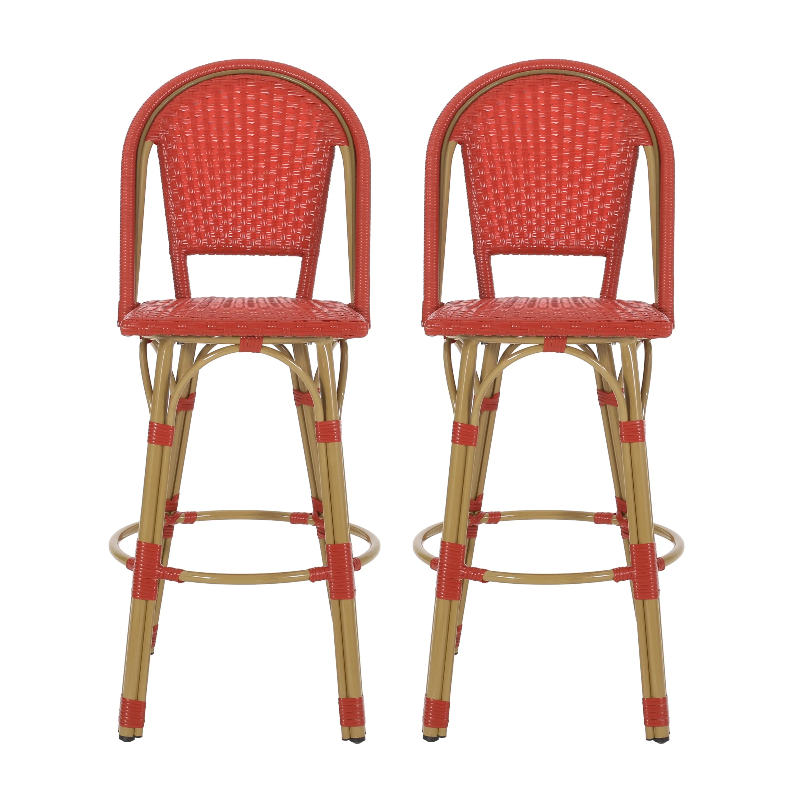 Outdoor French Wicker and Aluminum 29.5 Inch Barstools