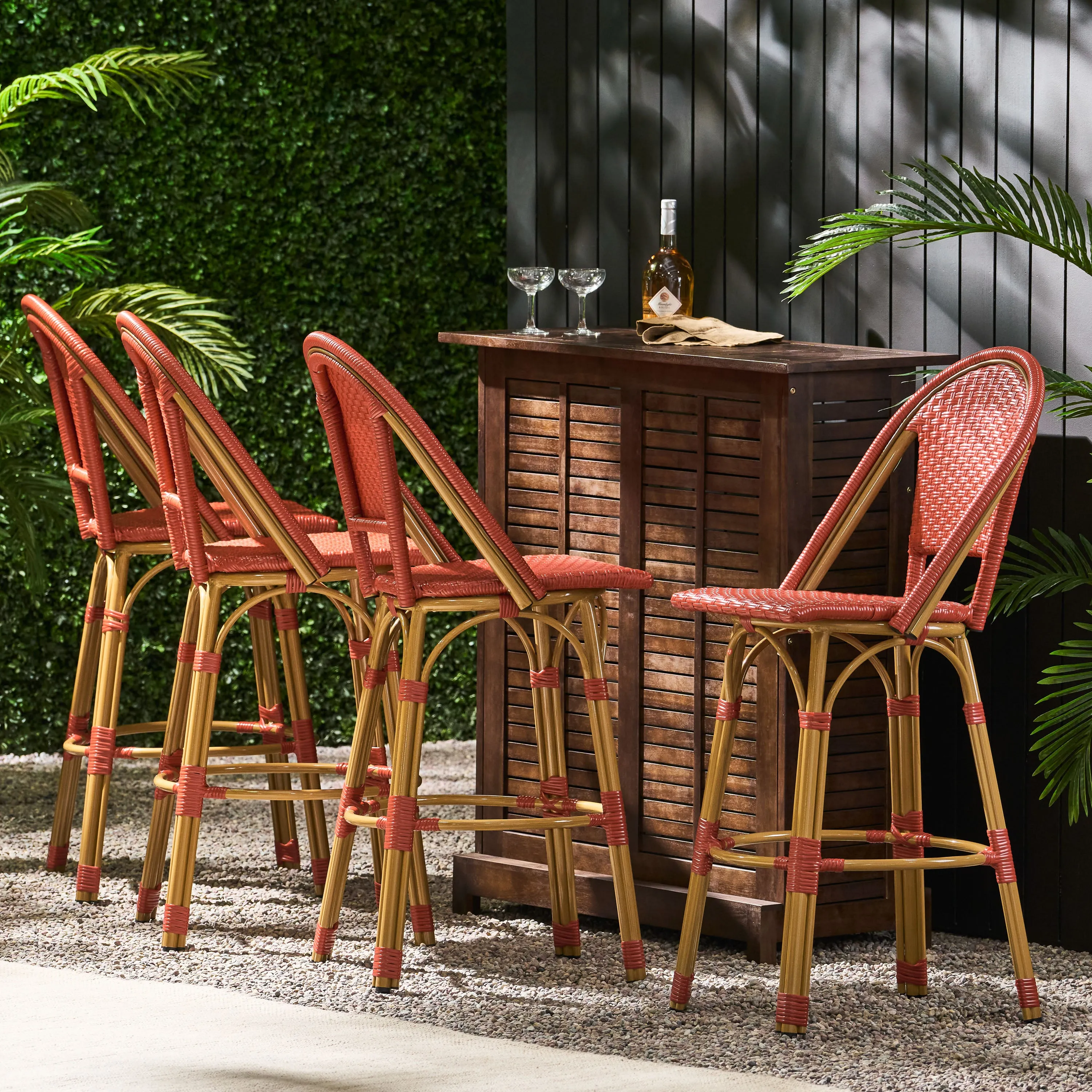 Outdoor French Wicker and Aluminum 29.5 Inch Barstools