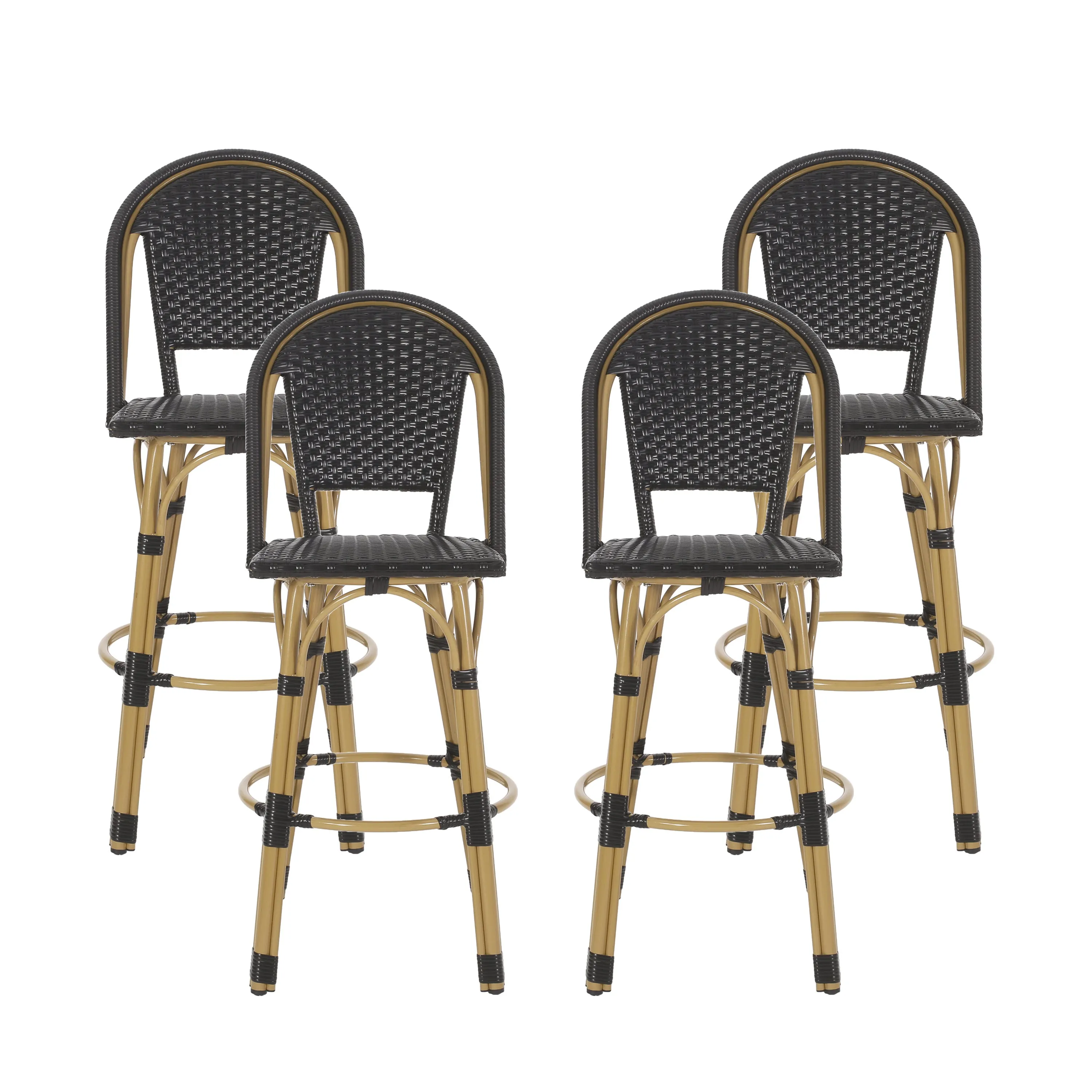 Outdoor French Wicker and Aluminum 29.5 Inch Barstools