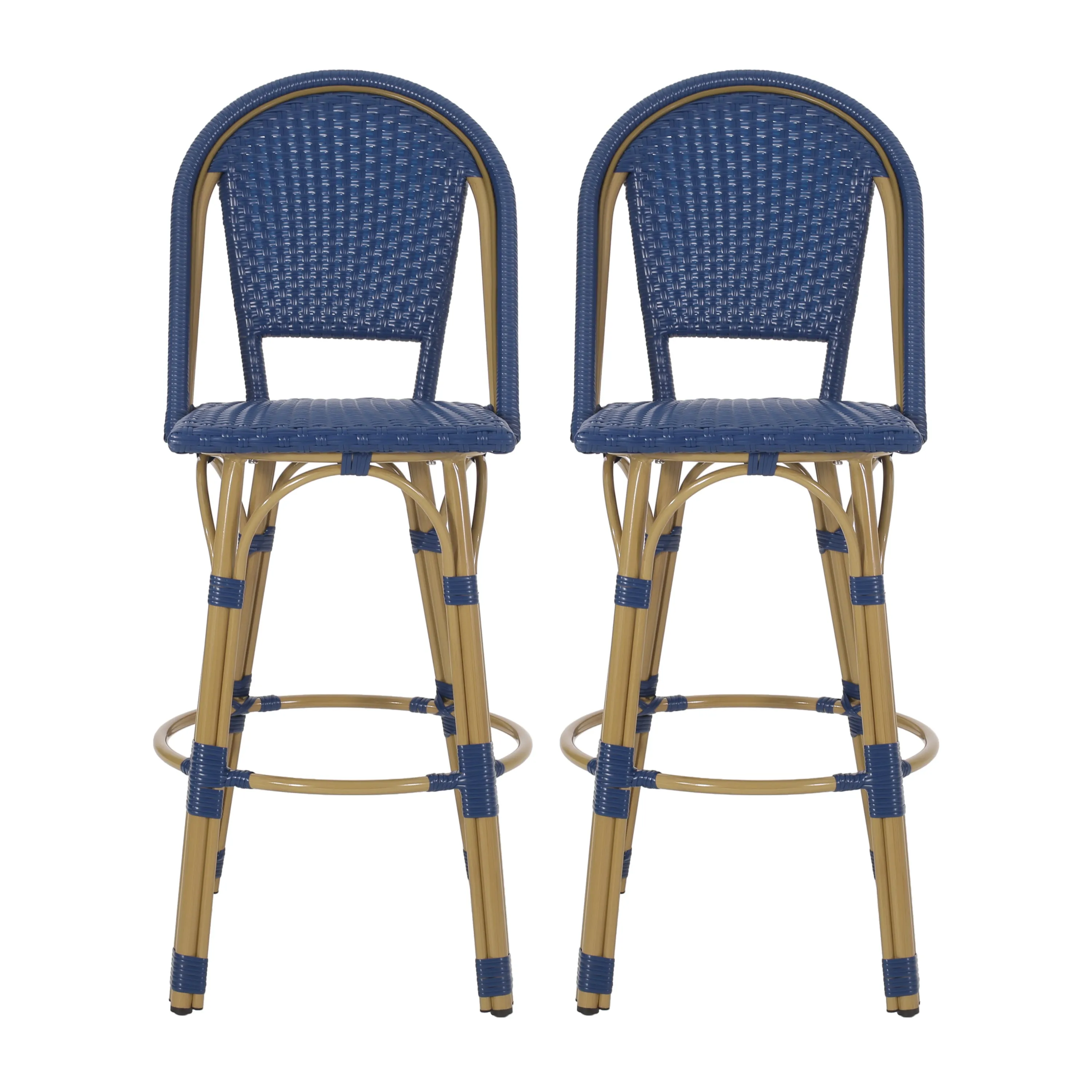 Outdoor French Wicker and Aluminum 29.5 Inch Barstools
