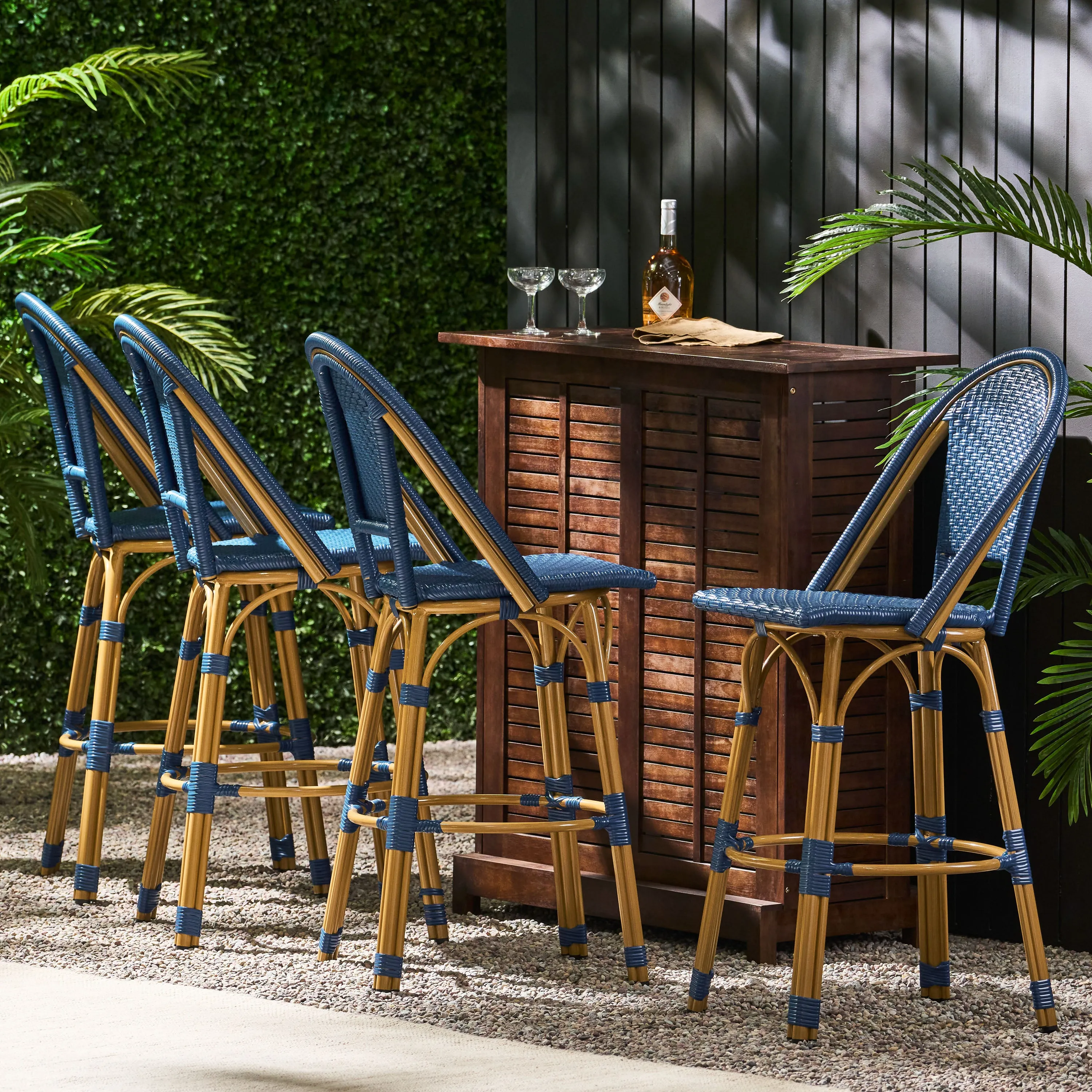 Outdoor French Wicker and Aluminum 29.5 Inch Barstools