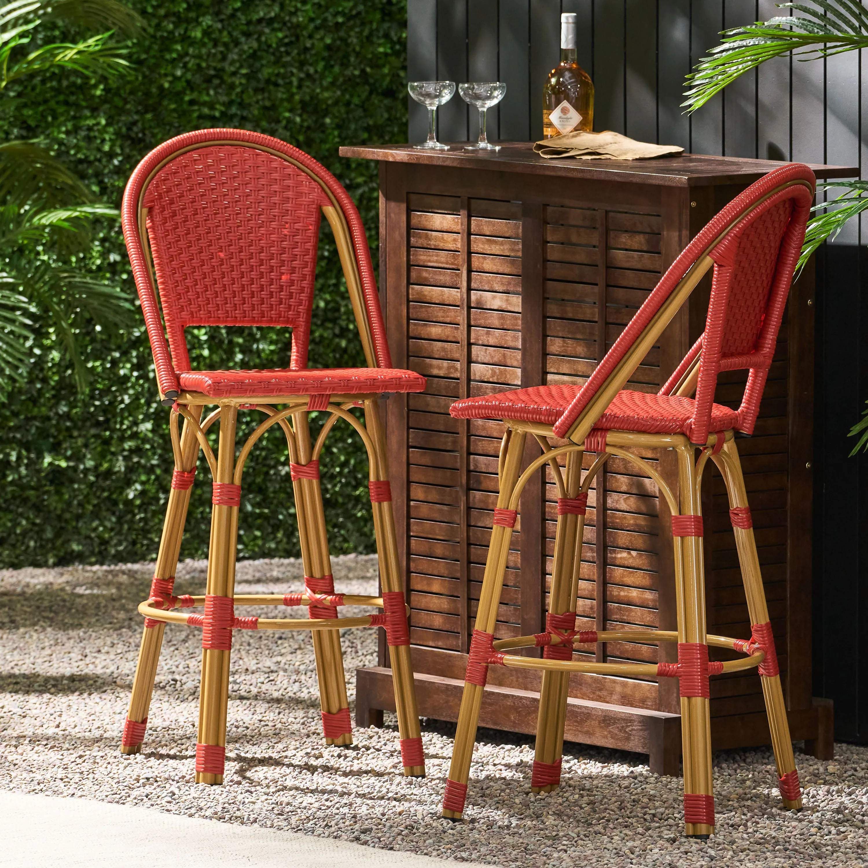 Outdoor French Wicker and Aluminum 29.5 Inch Barstools