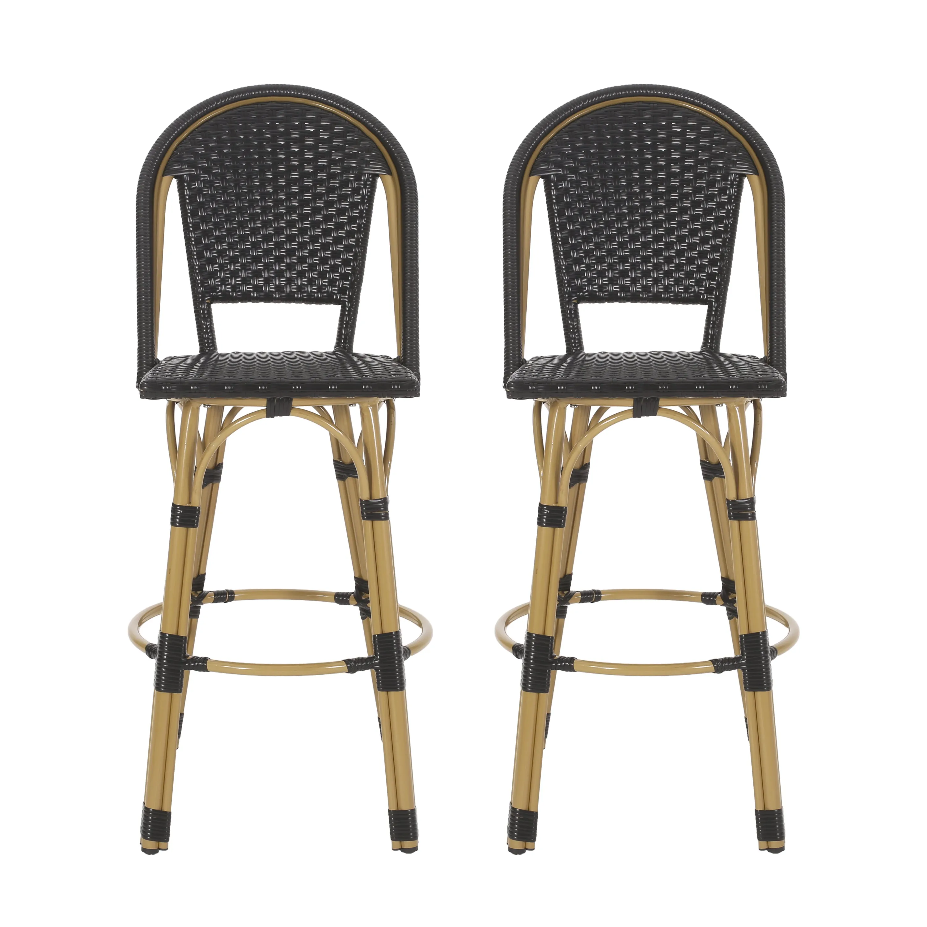 Outdoor French Wicker and Aluminum 29.5 Inch Barstools