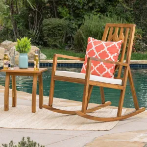 Outdoor Geometric Teak Acacia Wood Rocking Chair with Accent Table - NH652992 patio chairs, outdoor seating