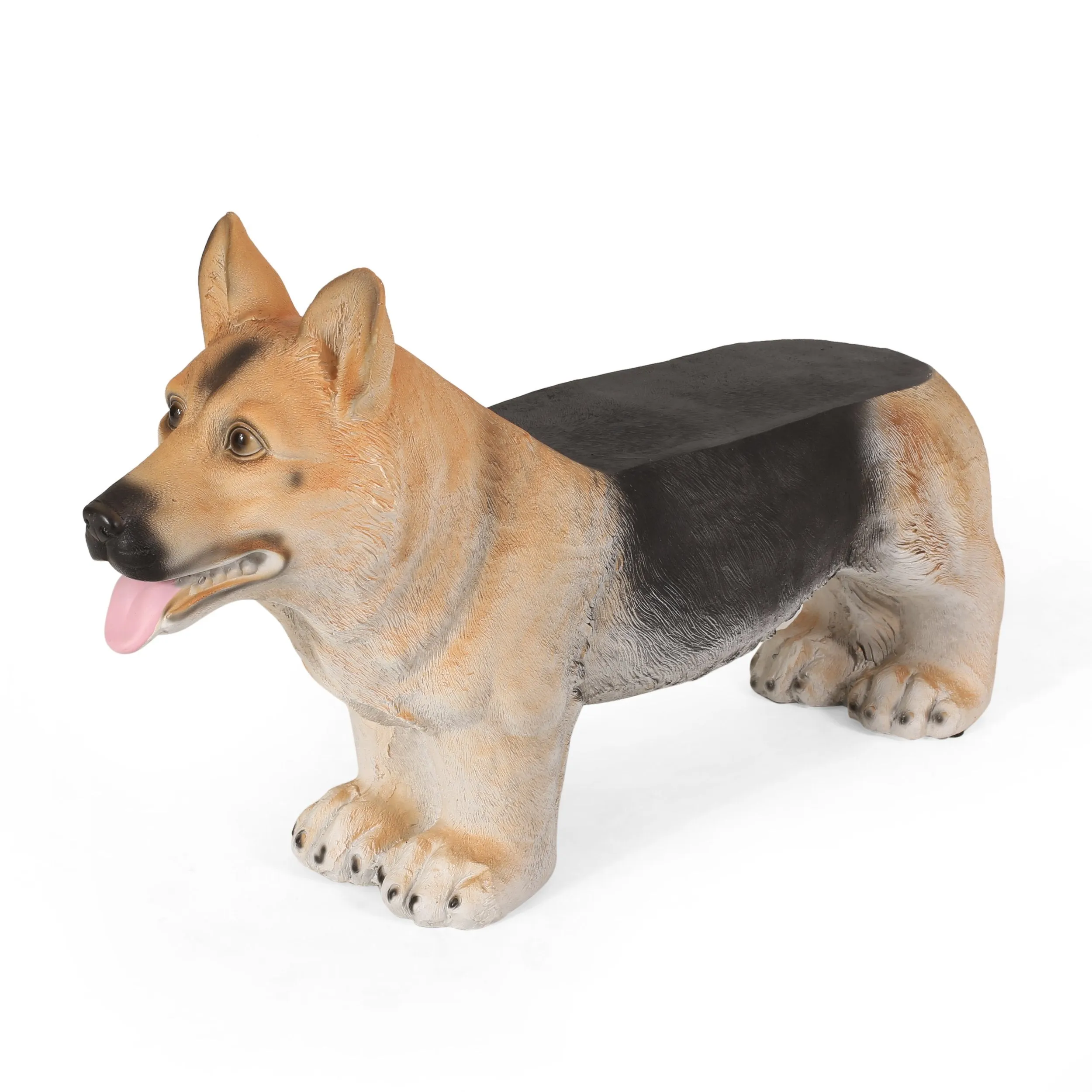 Outdoor German Shepherd Dog Garden Bench, Brown and Black - NH395513 patio chairs, outdoor seating