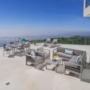 Outdoor Glass Dining Set with Sofa Set, Club Chairs, & Lounges - NH084003 patio chairs, outdoor seating