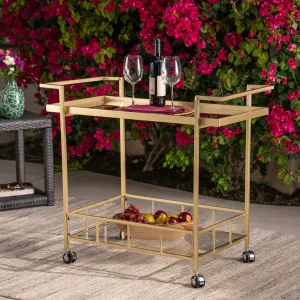 Outdoor Gold Finish Iron and Glass Bar Cart - NH525403 patio chairs, outdoor seating