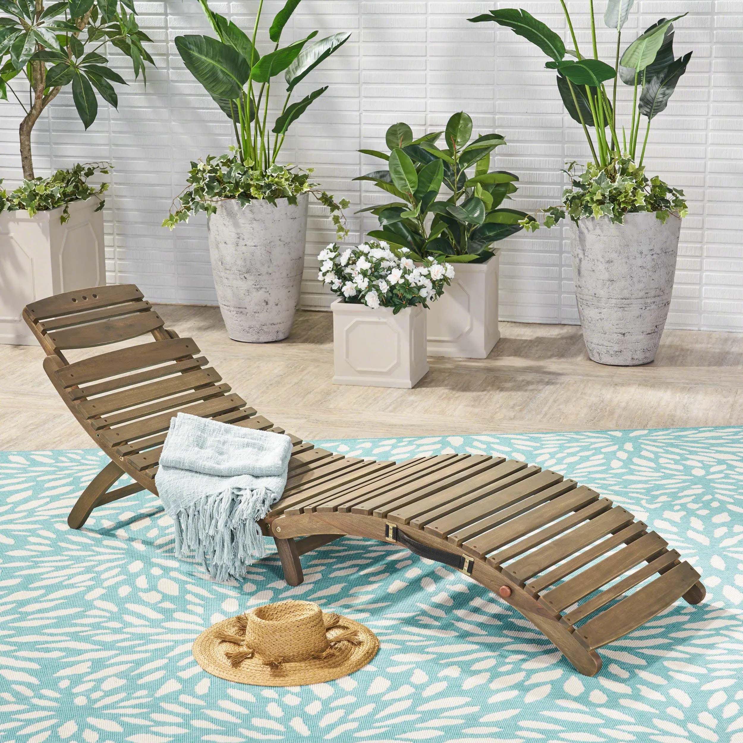 Outdoor Gray Acacia Wood Foldable Chaise Lounge - NH650503 patio chairs, outdoor seating