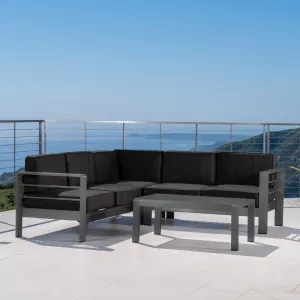 Outdoor Gray Aluminum 4 Piece V-Shape Sectional Sofa Set - NH408103 patio chairs, outdoor seating