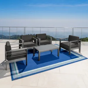 Outdoor Gray Aluminum 5 Piece Club Chair Chat Set - NH797103 patio chairs, outdoor seating