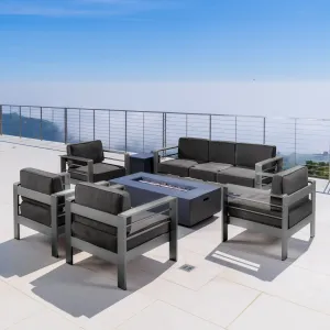 Outdoor Gray Aluminum 7 Piece Sofa Chat Set with Fire Table - NH587103 patio chairs, outdoor seating