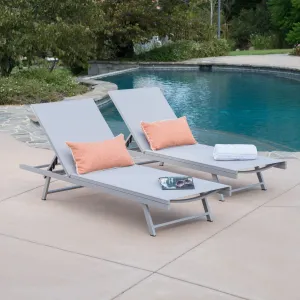 Outdoor Gray Mesh Chaise Lounge with Aluminum Frame - NH615103 patio chairs, outdoor seating