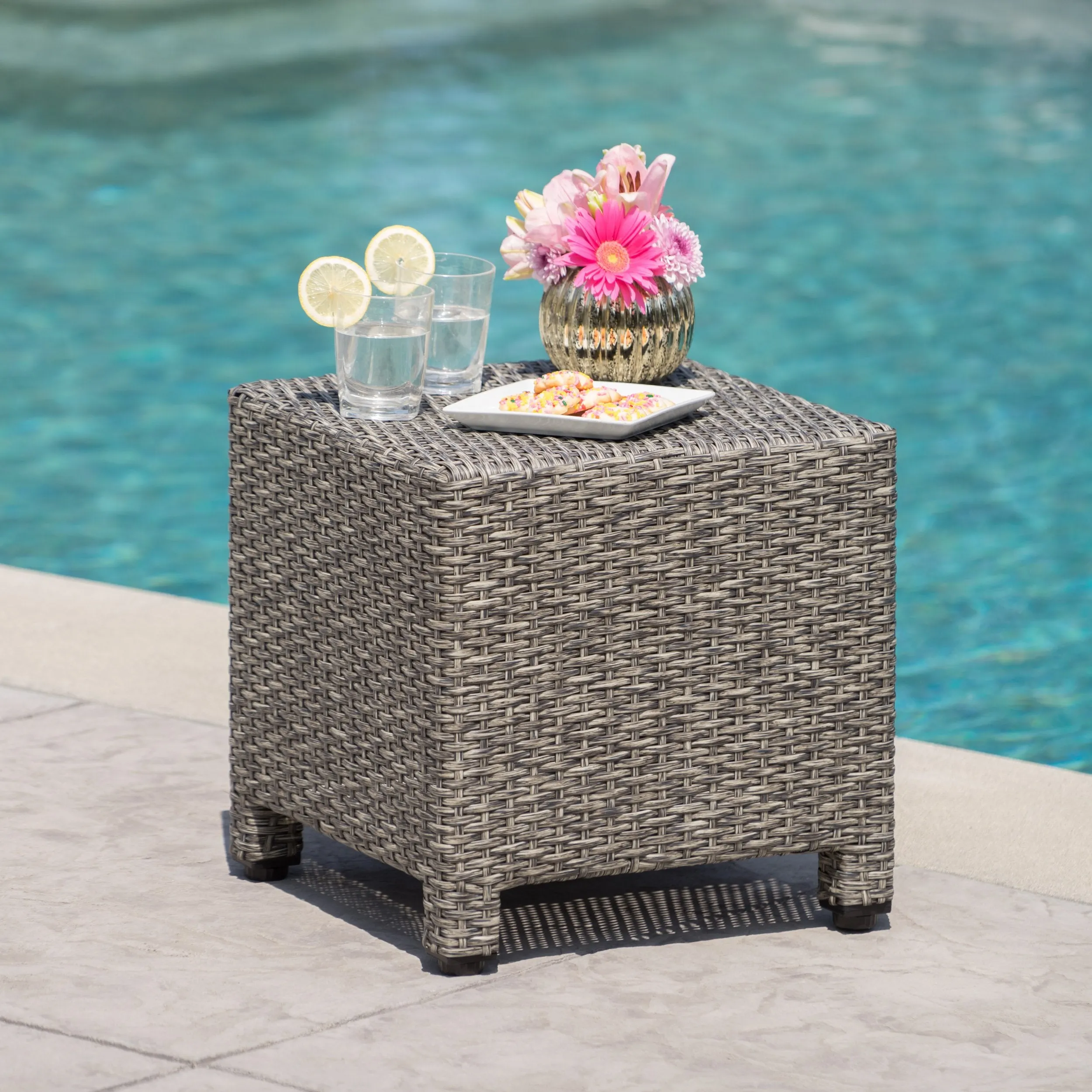 Outdoor Gray Wicker Side Table - NH396003 patio chairs, outdoor seating