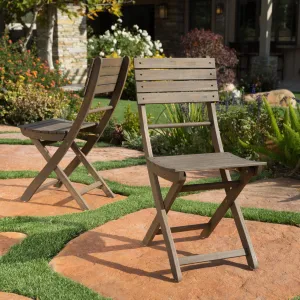 Outdoor Grey Finish Acacia Wood Foldable Dining Chairs (Set of 2) - NH418992 patio chairs, outdoor seating