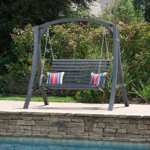Outdoor Grey Finished Larch Wood Swinging Loveseat - NH020103 patio chairs, outdoor seating