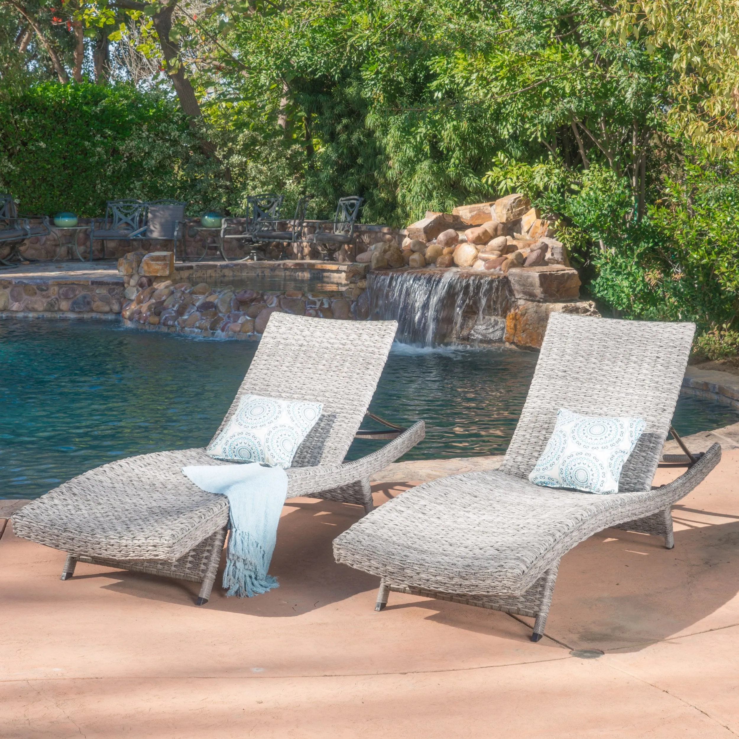 Outdoor Grey Wicker Adjustable Back Chaise Lounges - NH138992 patio chairs, outdoor seating