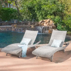 Outdoor Grey Wicker Adjustable Back Chaise Lounges - NH138992 patio chairs, outdoor seating