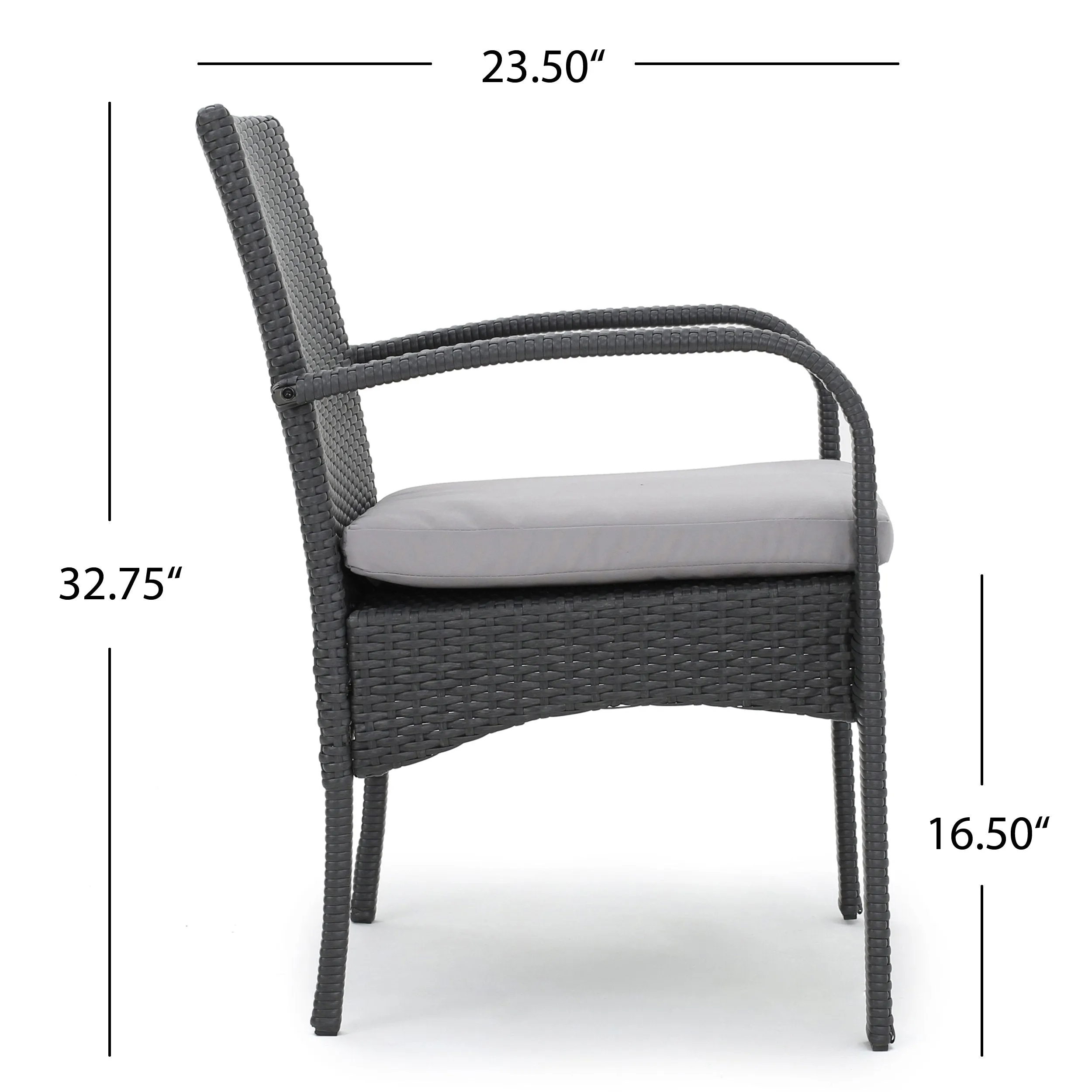 Outdoor Grey Wicker Dining Chairs with Cushions (Set of 2) - NH302003