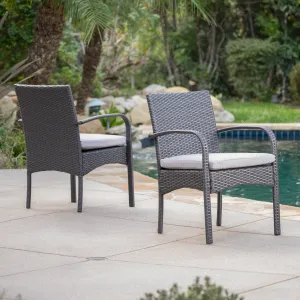 Outdoor Grey Wicker Dining Chairs with Cushions (Set of 2) - NH302003 patio chairs, outdoor seating