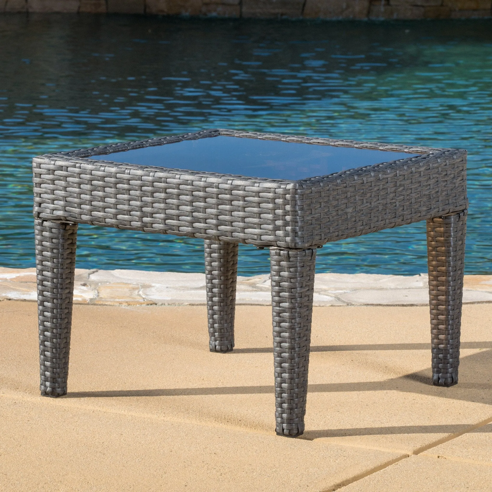 Outdoor Grey Wicker Side Table - NH860692 patio chairs, outdoor seating