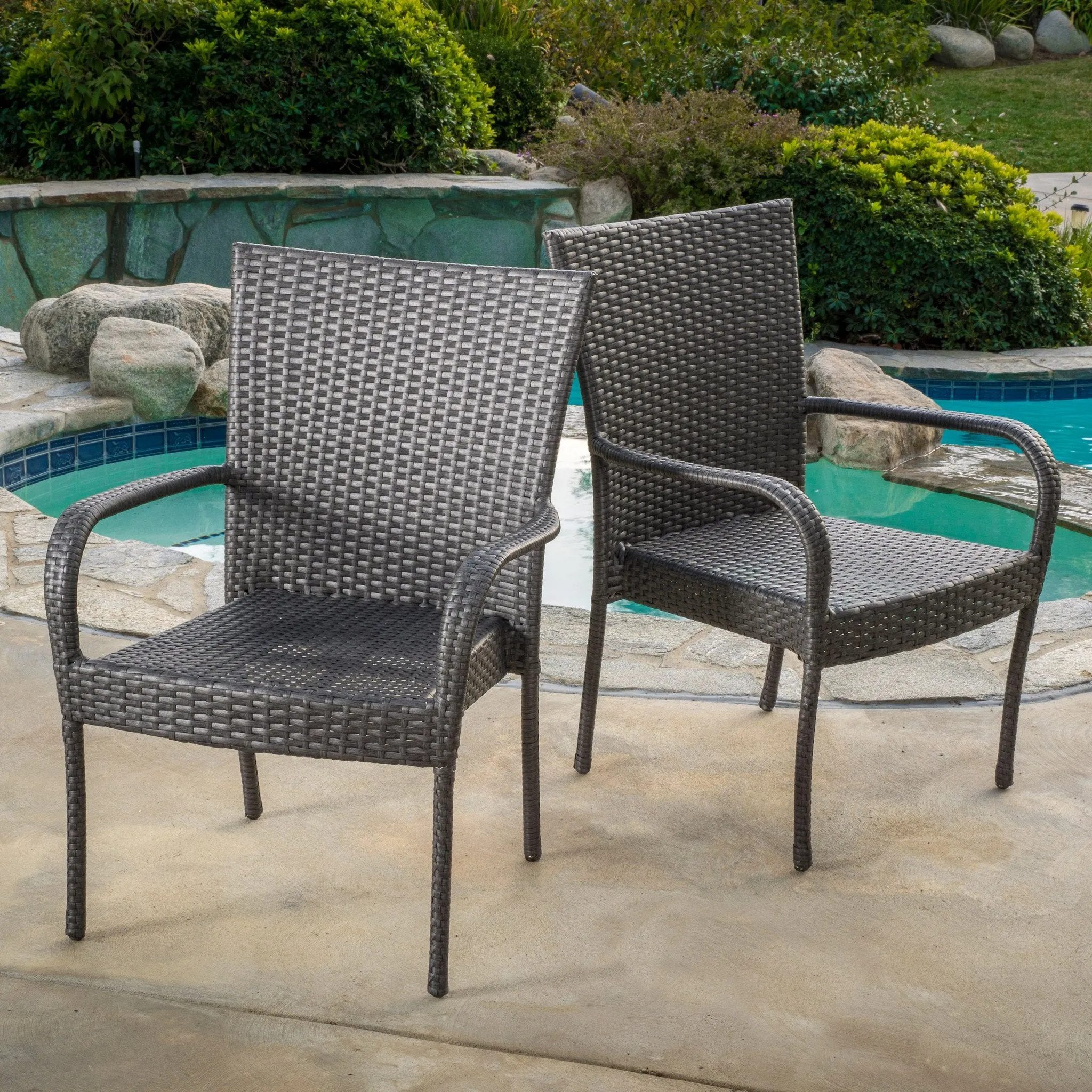 Outdoor Grey Wicker Stackable Club Chairs (Set of 2) - NH737692 patio chairs, outdoor seating