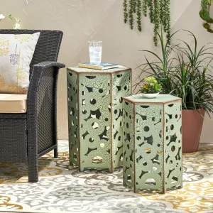 Outdoor Hexagonal Antique Orange Iron Accent Tables (Set of 2) - NH776692 patio chairs, outdoor seating