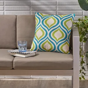 Outdoor Ikat Water Resistant 18-inch Square Pillow, Blue / Green Ikat - NH697503 patio chairs, outdoor seating