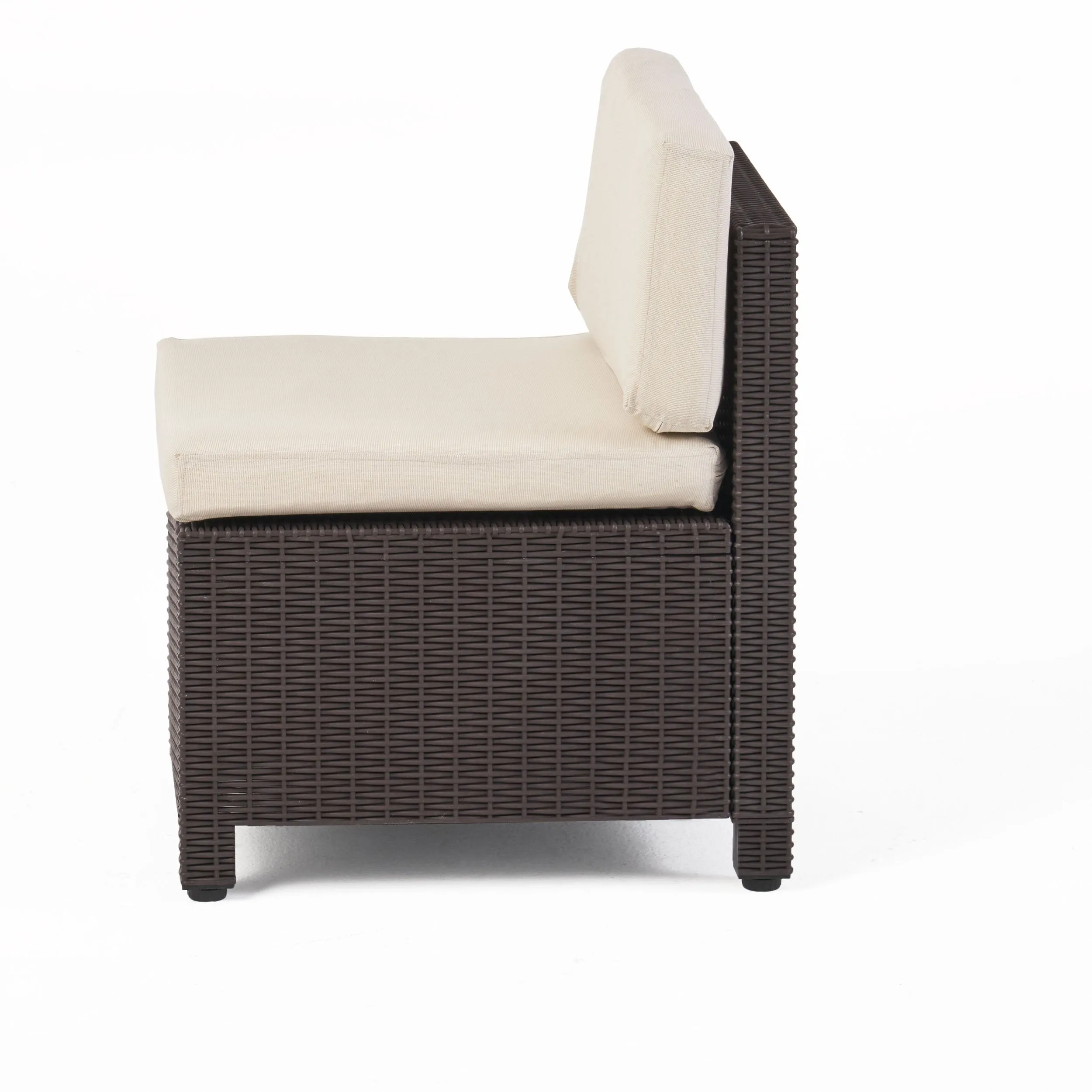 Outdoor Injection Molded Small Space 3 Seater L Shaped Sectional, Dark Brown and Beige - NH584113