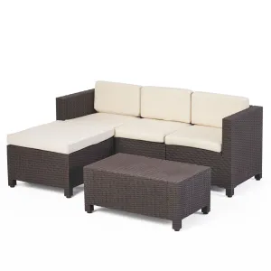 Outdoor Injection Molded Small Space 3 Seater L Shaped Sectional, Dark Brown and Beige - NH584113 patio chairs, outdoor seating