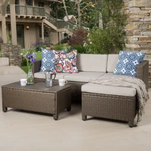 Outdoor L-shape Brown Wicker Sofa w/ Cushions - NH109992 patio chairs, outdoor seating