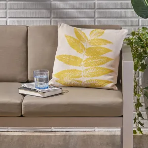 Outdoor Leaves Water Resistant 18-inch Square Pillow, Yellow on Beige - NH467503 patio chairs, outdoor seating