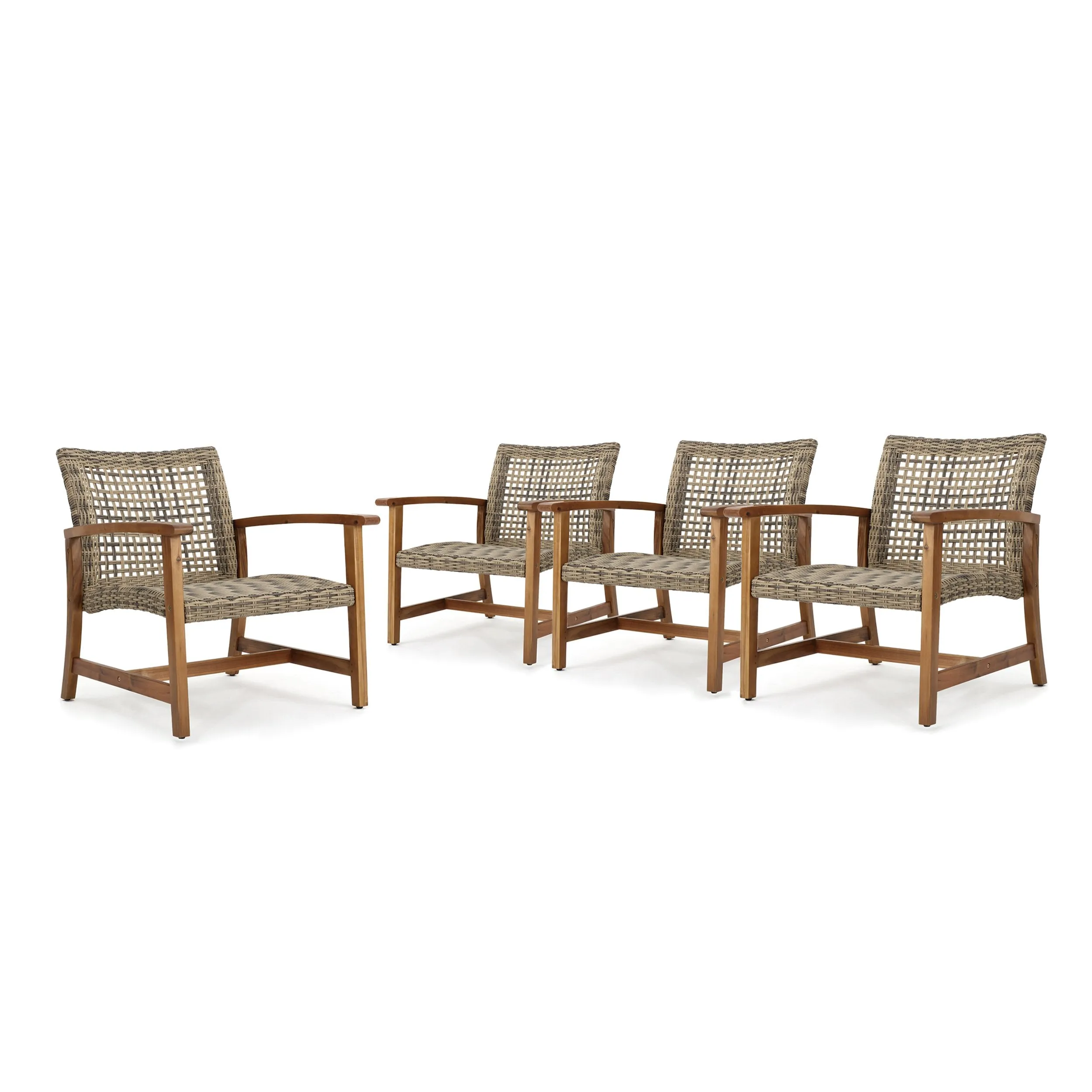 Outdoor Mid Century Gray Wicker Club Chairs with Wood Frame (Set of 4) - NH200403 patio chairs, outdoor seating
