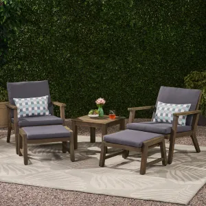 Outdoor Mid-Century Modern Acacia Wood 2 Seater Chat Set with Ottomans - NH251213 patio chairs, outdoor seating