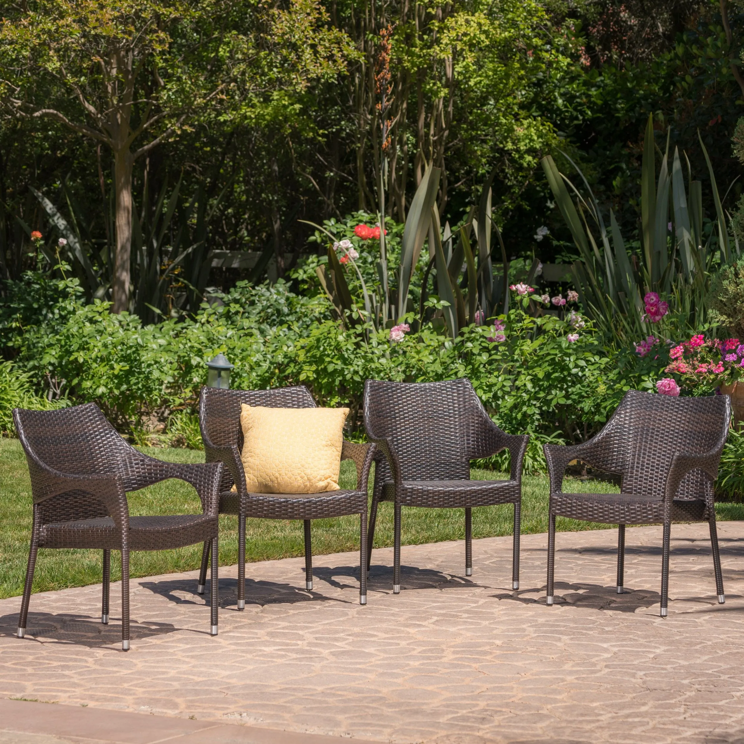Outdoor Mix Mocha Wicker Stacking Dining Chairs (Set of 4) - NH245003 patio chairs, outdoor seating