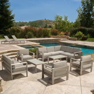 Outdoor Modern 10 Piece Silver Aluminum Sectional Set with Cushions - NH271892 patio chairs, outdoor seating