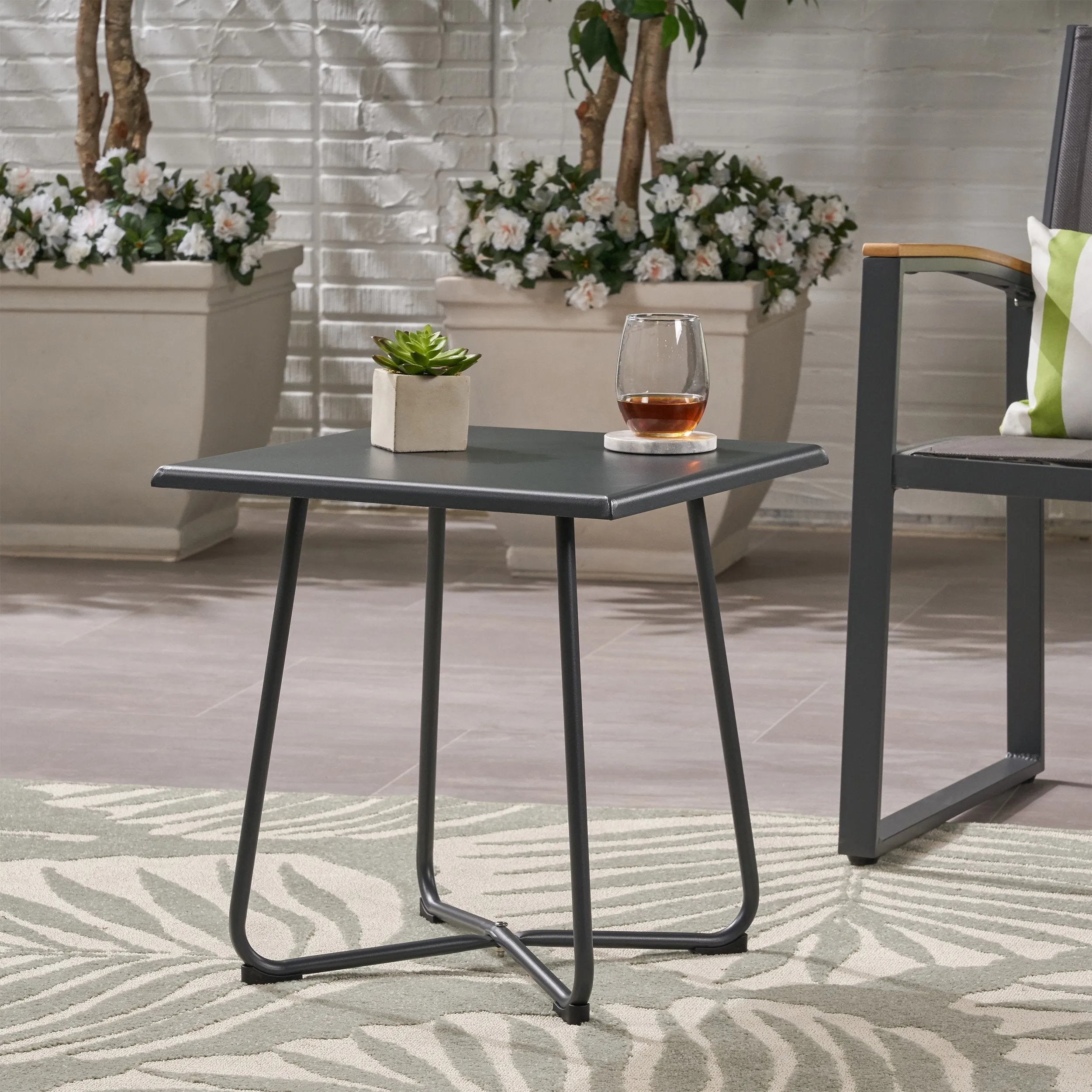 Outdoor Modern 18" Side Table with Steel Legs - NH799803 patio chairs, outdoor seating