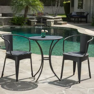 Outdoor Modern 3 Piece Floral Pattern Black Bistro Set - NH719592 patio chairs, outdoor seating