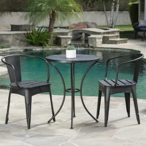 Outdoor Modern 3-Piece Metal Bistro Set with Slats - NH619592 patio chairs, outdoor seating