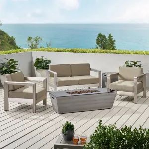 Outdoor Modern 4 Seater Aluminum Chat Set with Fire Pit and Tank Holder - NH264113 patio chairs, outdoor seating