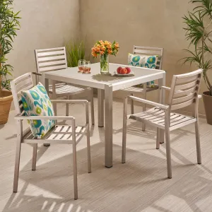 Outdoor Modern 4 Seater Aluminum Dining Set with Tempered Glass Table Top - NH668013 patio chairs, outdoor seating