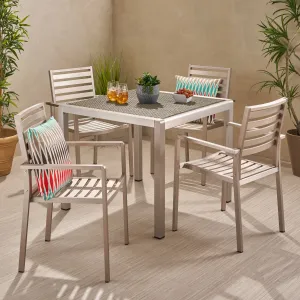 Outdoor Modern 4 Seater Aluminum Dining Set with Wicker Table Top - NH768013 patio chairs, outdoor seating