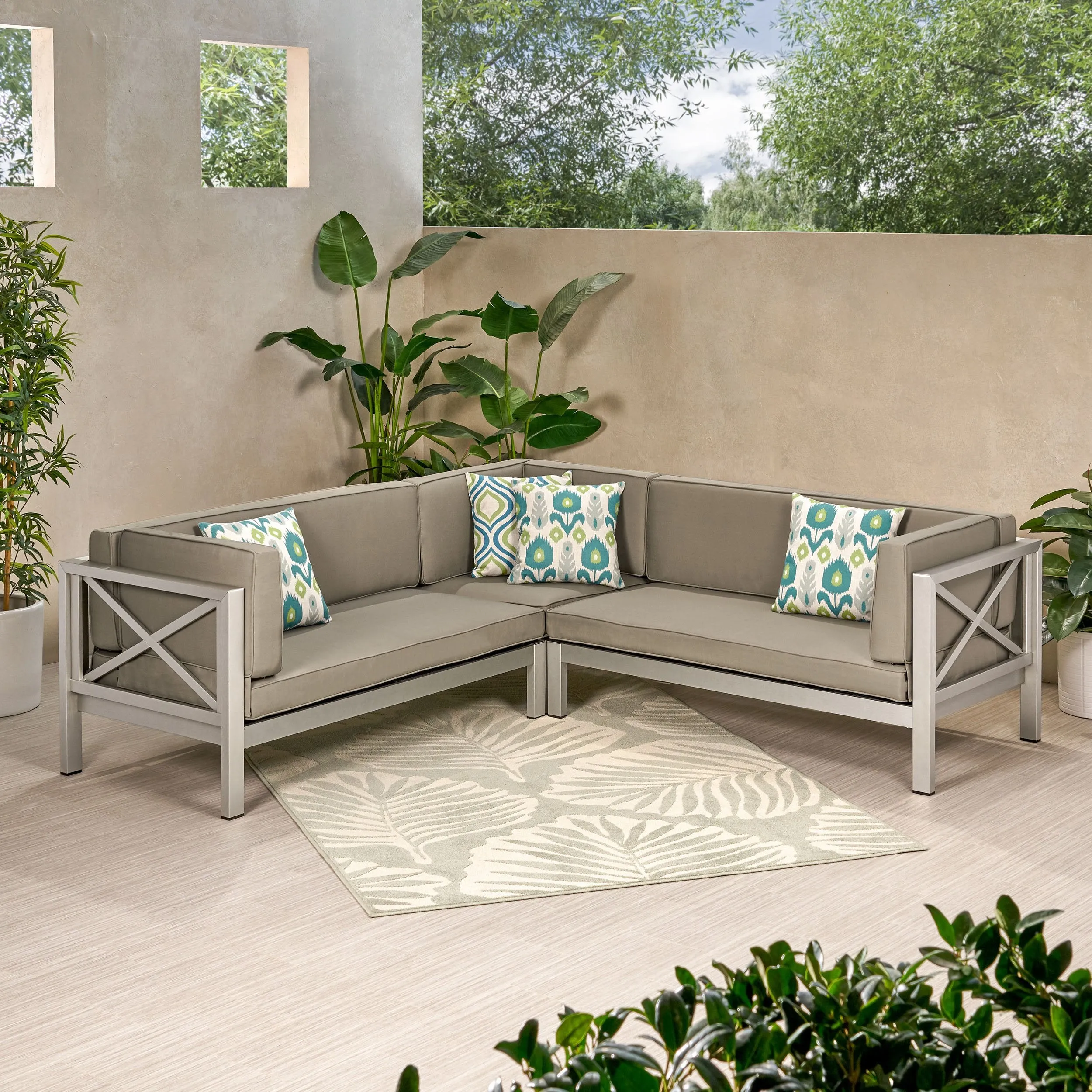 Outdoor Modern 5 Seater V-Shaped Sectional Sofa Set - NH207113 patio chairs, outdoor seating