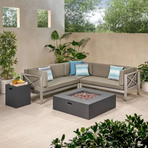 Outdoor Modern 5 Seater V-Shaped Sectional Sofa Set with Fire Pit and Tank Holder - NH307113 patio chairs, outdoor seating