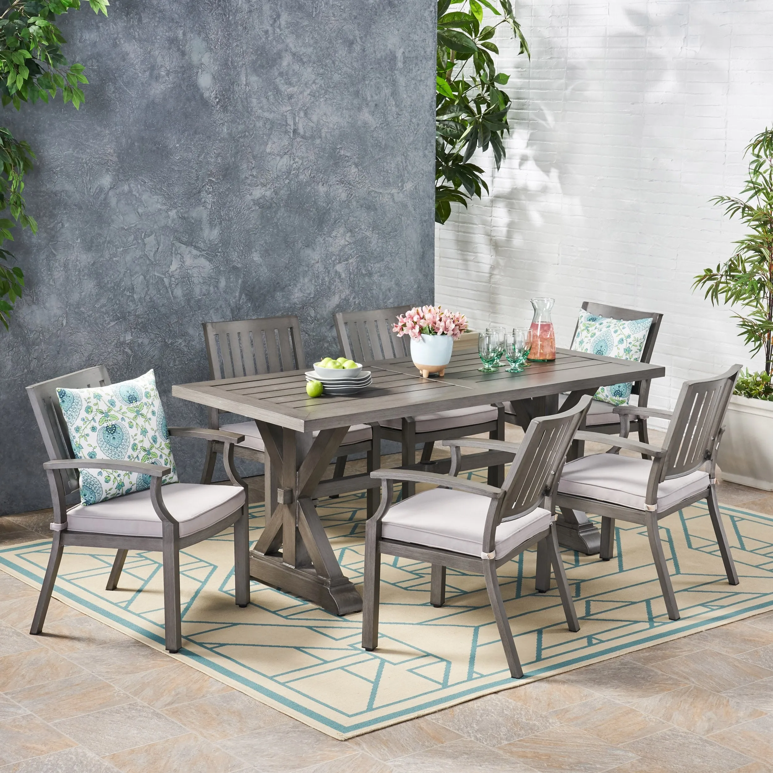Outdoor Modern 6 Seater Aluminum Dining Set with Cushions - NH754113 patio chairs, outdoor seating