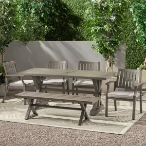 Outdoor Modern 6 Seater Aluminum Dining Set with Dining Bench - NH382013 patio chairs, outdoor seating