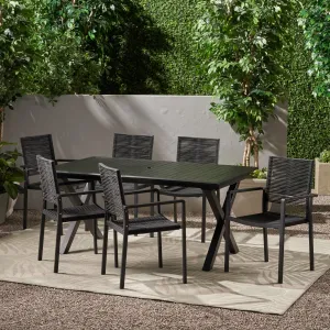 Outdoor Modern 6 Seater Aluminum Dining Set with Expandable Table - NH248013 patio chairs, outdoor seating