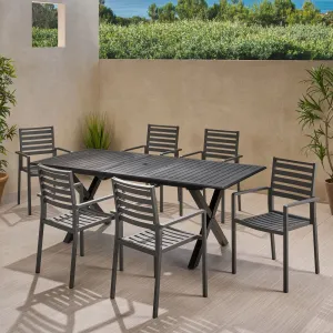 Outdoor Modern 6 Seater Aluminum Dining Set with Expandable Table - NH868013 patio chairs, outdoor seating