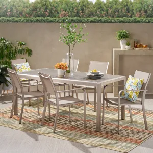 Outdoor Modern 6 Seater Aluminum Dining Set with Faux Wood Table Top - NH238013 patio chairs, outdoor seating