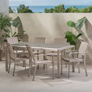 Outdoor Modern 6 Seater Aluminum Dining Set with Wicker Table Top - NH138013 patio chairs, outdoor seating